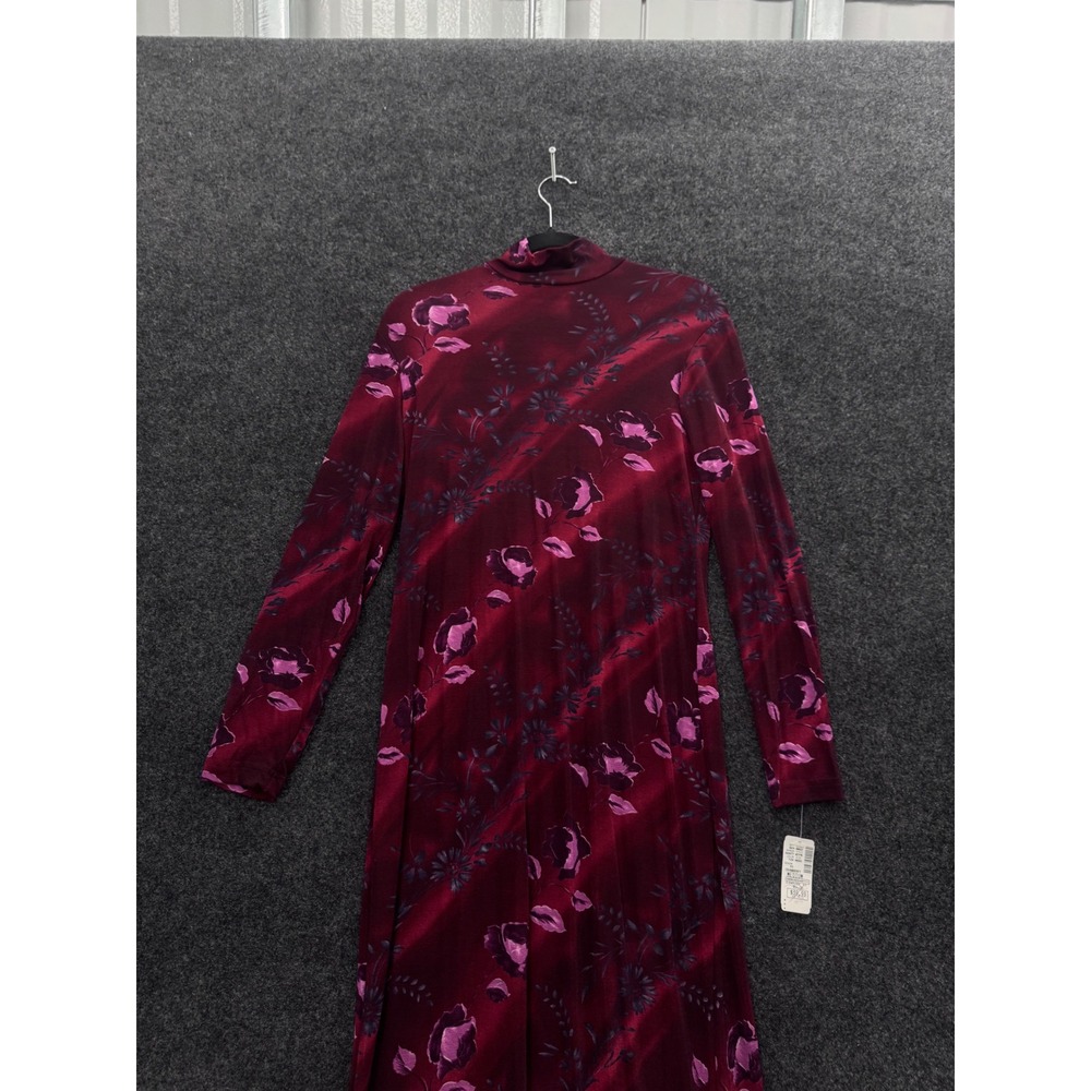 Jeffrey Craig Floral Maxi Dress Cranberry Red Long Sleeve Mock Neck NWT Medium